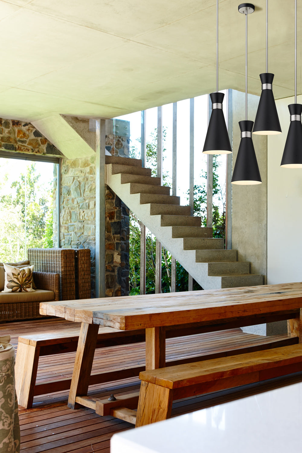 Soriano 1 Light Mini Pendant in Matte Black + Brushed Nickel Finish