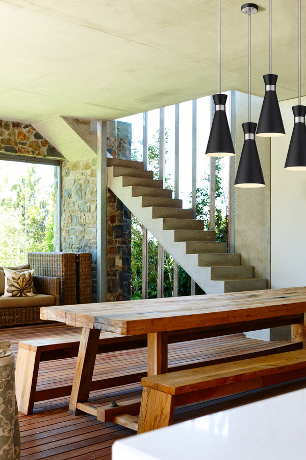 Soriano 1 Light Mini Pendant in Matte Black + Brushed Nickel Finish