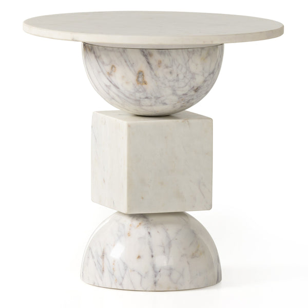 Neda End Table - Polished White Marble