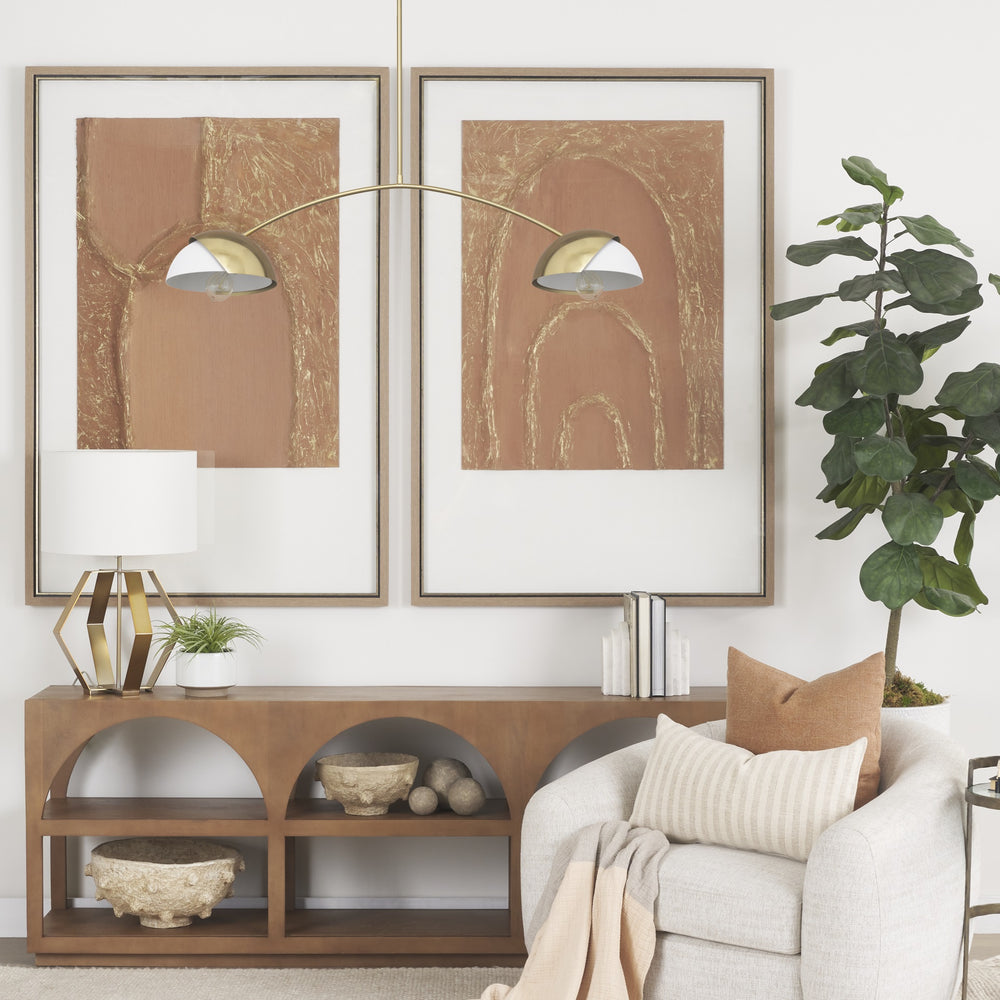 Cybill Brushed Brass w/ White Metal Shades 2-Light Chandelier