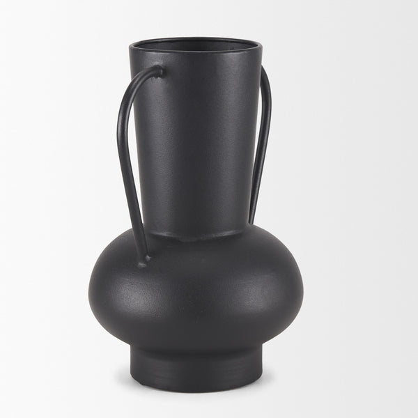 Tasya Large Matte Black w/ Handles Metal Vase