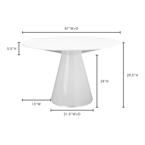 Otago 47" Round Dining Table in White