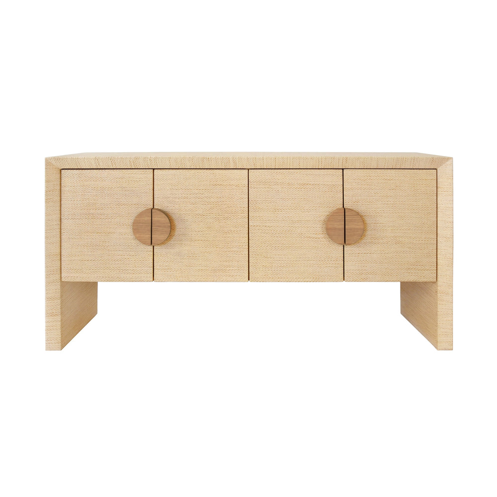 FOUR DOOR BUFFET IN NATURAL GRASSCLOTH WITH CERUSED OAK HANDLES