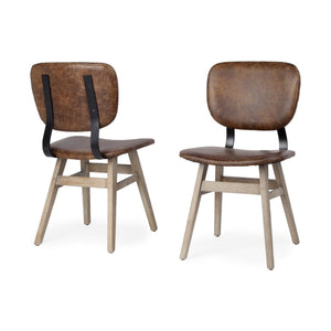 Haden I Brown Leather Wrap Brown Solid Wood and Iron Base Dining Chair