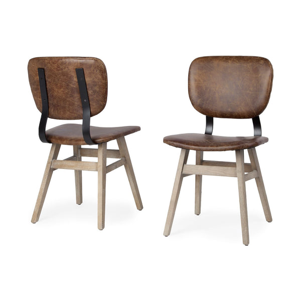 Haden I Brown Leather Wrap Brown Solid Wood and Iron Base Dining Chair