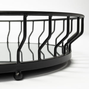 Helena 20L x 20W Black Metal Mirrored Bottom Round Serving Tray