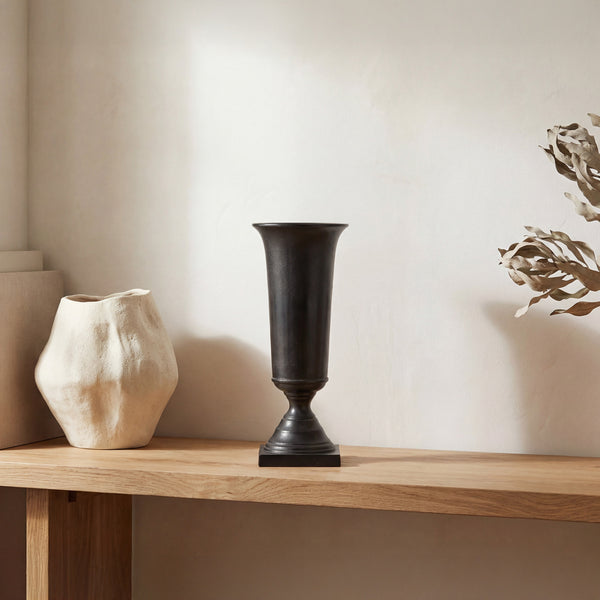 Cassia Cast Aluminum Vase Black, Art Deco