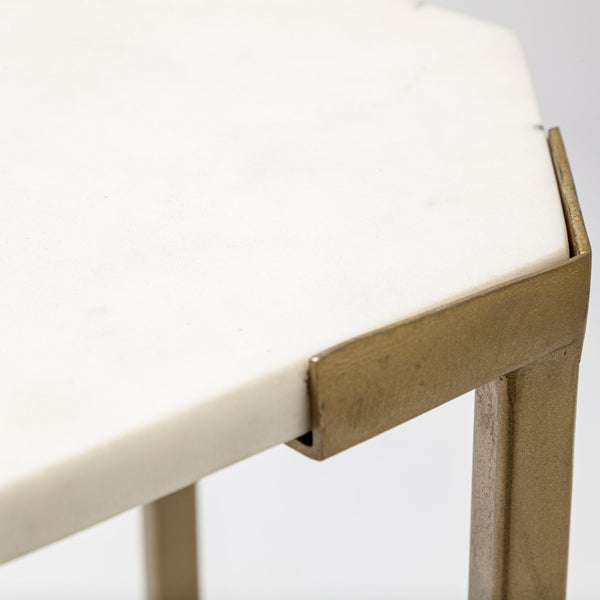 Vincent Octagonal White Marble Tabletop w/ Gold Metal End/Side Tables