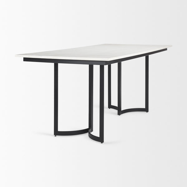 Tanner I 71L x 35W Rectangular White Marble W/ Metal Base Dining Table