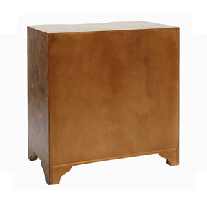 THREE DRAWER SIDE TABLE IN DARK BURL WOOD WITH ACRYLIC HARDWARE