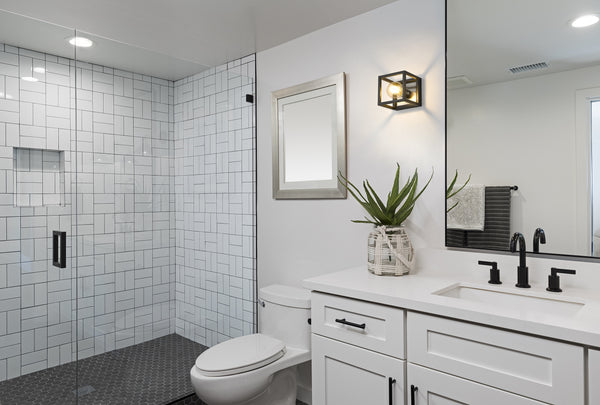 Kube 1 Light Wall Sconce in Matte Black + Brushed Nickel Finish