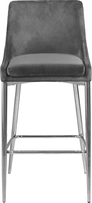 Lynette Stool In Grey Velvet and Chrome