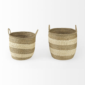 Bradley 18.1L x 18.1W x 16.0H (Set of 2) Light Brown W/Striped Seagrass Basket W/ Handles