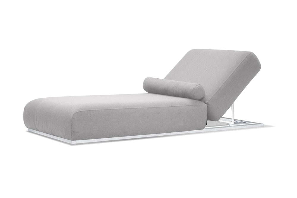 BONDI Lounger Chair in silver grey fabric/white frame