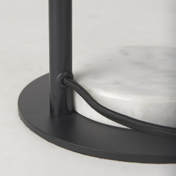 Sarah 15.0L x 10.0W x 22.2H Arched Black Metal W/Marble Cube and White Shade Table Lamp
