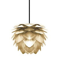 Silvia Mini Hardwired Pendant in Brass Foil Finish with White Cord