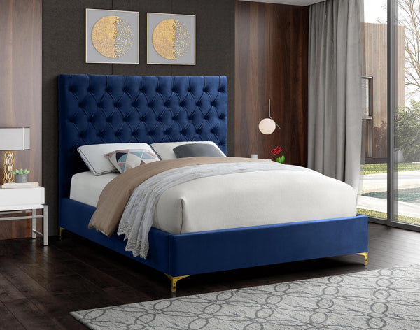 Robin Full Bed In Navy Velvet