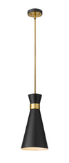 Soriano 1 Light Pendant in Matte Black + Heritage Brass Finish