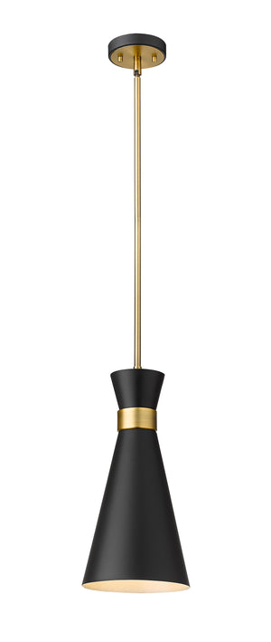 Soriano 1 Light Pendant in Matte Black + Heritage Brass Finish