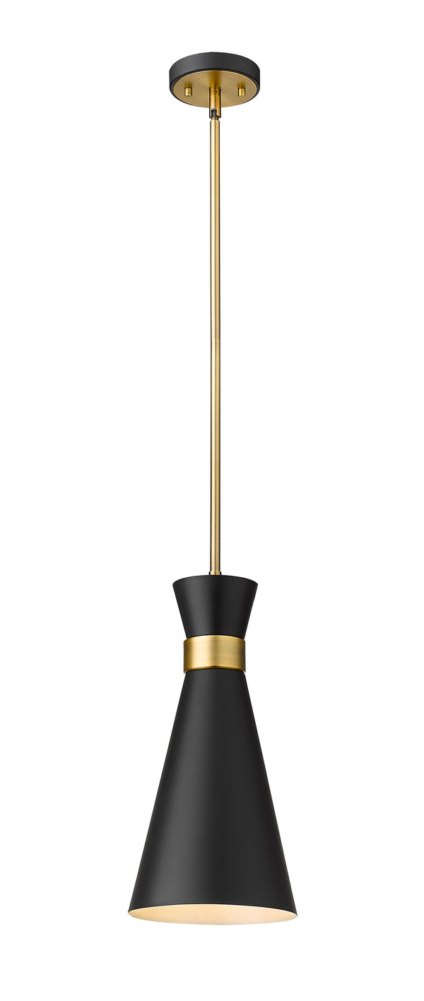 Soriano 1 Light Pendant in Matte Black + Heritage Brass Finish