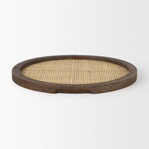 Silas Cane and Medium Brown Wood Round Tray