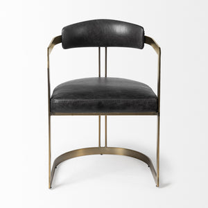 Hollyfield II 20.5L X 21.5W X 29.5H Black Leather Seat Gold Iron Frame Dining Chair