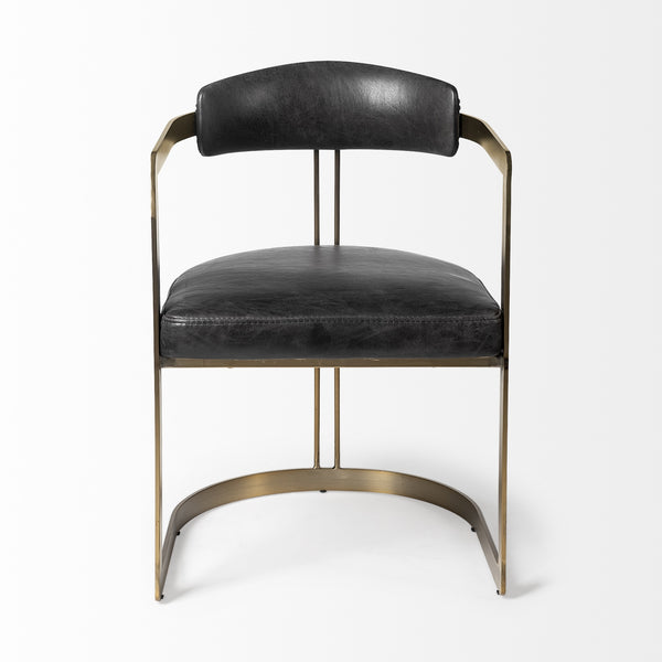 Hollyfield II 20.5L X 21.5W X 29.5H Black Leather Seat Gold Iron Frame Dining Chair