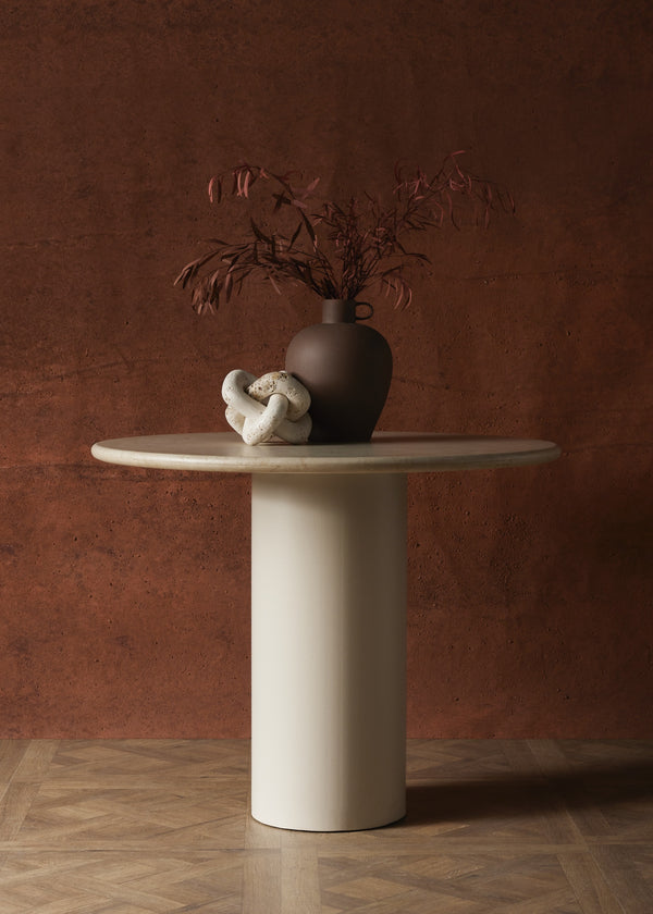 Belle Round Dining Table In Cream Marble