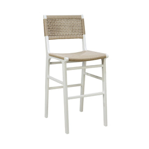 WOVEN BACK BAR STOOL WITH RUSH SEAT IN MATTE WHITE LACQUER