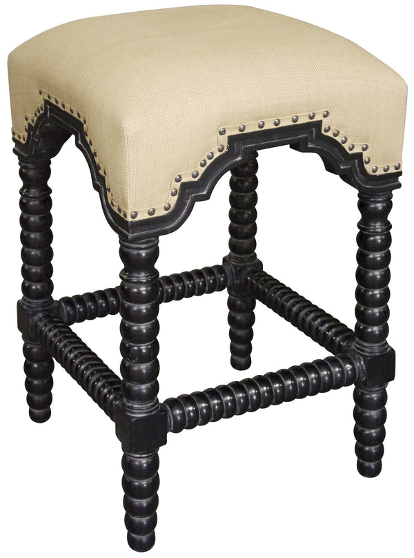 Abacus Mahogany Counter Stool in Hand-Rubbed Black with Olive Cotton Fabric