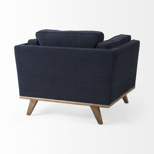 Brooks 41.7L x 34.8W x 33.5H Navy Blue Fabric Chair W/ Medium Brown Wooden Legs