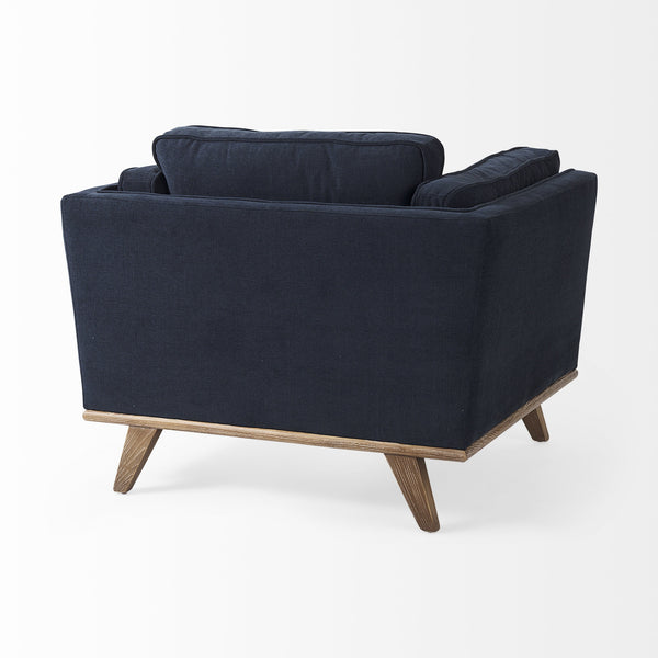 Brooks 41.7L x 34.8W x 33.5H Navy Blue Fabric Chair W/ Medium Brown Wooden Legs