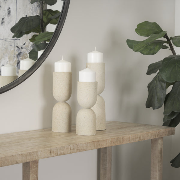 Qamra Tall Beige Textured Metal Pillar Candle Holder Candle Holder