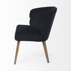Niles 23.5L x 24.0W x 32.0H Navy Fabric Seat W/ Medium Brown Wooden Legs Wingback Dining Chair