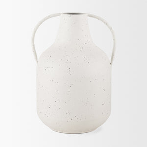 Treva Tall White w/ Black Speckles Metal Vase