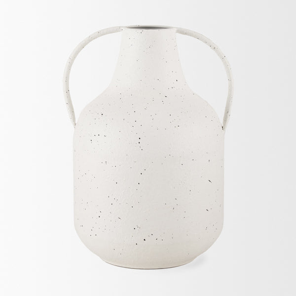 Treva Tall White w/ Black Speckles Metal Vase