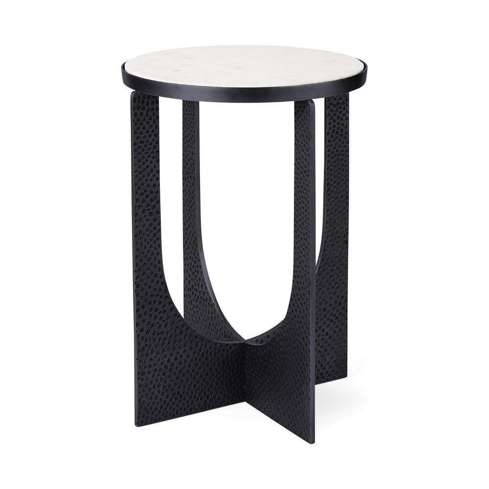 Preston 23"H White Marble Top w/ Matte Black Metal Accent Table