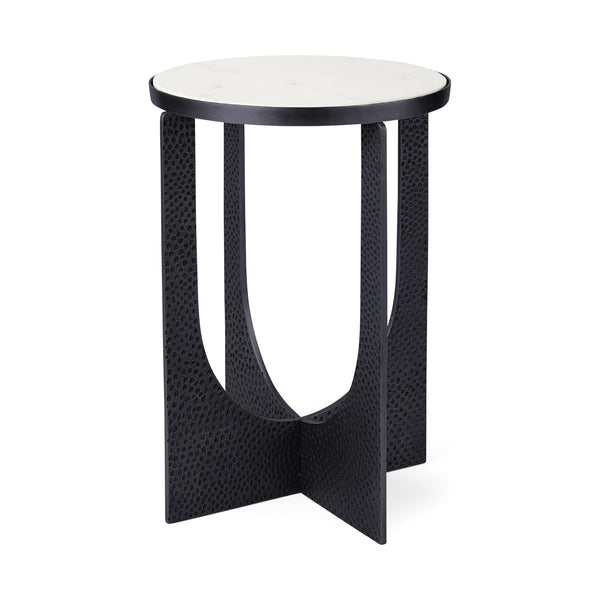 Preston 23"H White Marble Top w/ Matte Black Metal Accent Table