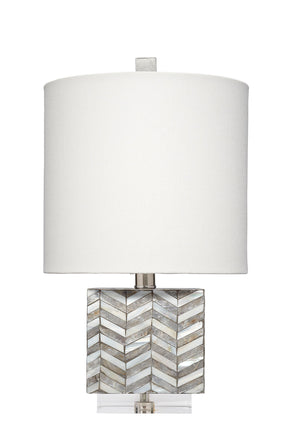 Garbo Mother of Pearl Table Lamp with Linen Shade, Grey