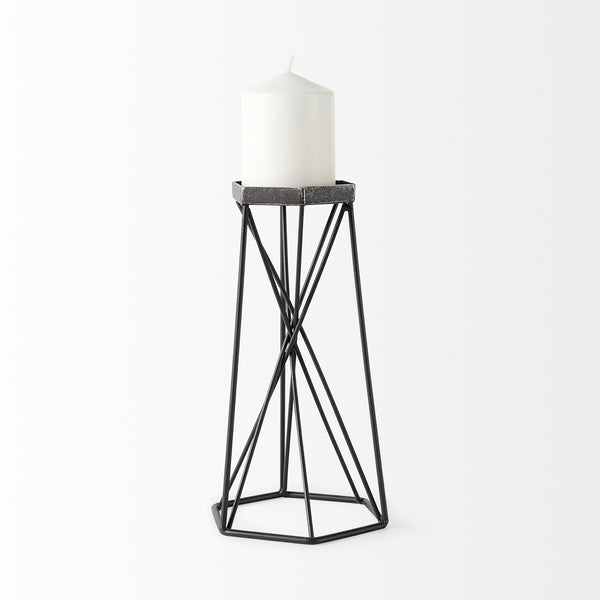 Sixx II Large Antiqued Metal Hexagonal Table Candle Holder