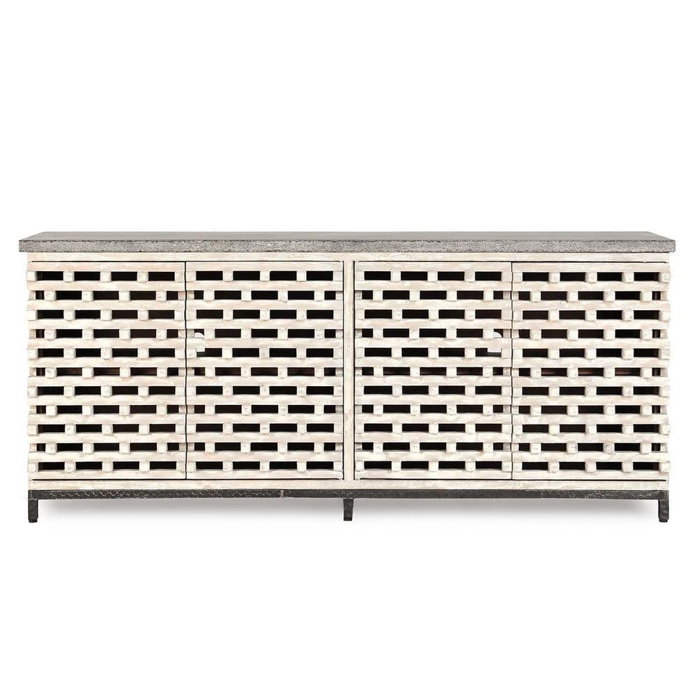 Virginia Solid Wood Cabinet - Timeworn Cream/Blue Stone