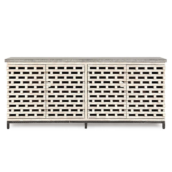 Virginia Solid Wood Cabinet - Timeworn Cream/Blue Stone