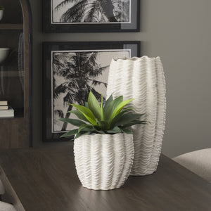 Velia Tall Seashell Sculptural Cream Glazed Ceramic Vase