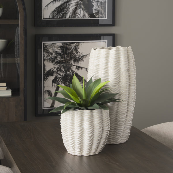 Velia Tall Seashell Sculptural Cream Glazed Ceramic Vase