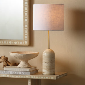 Holt Travertine Table Lamp with Linen Shade