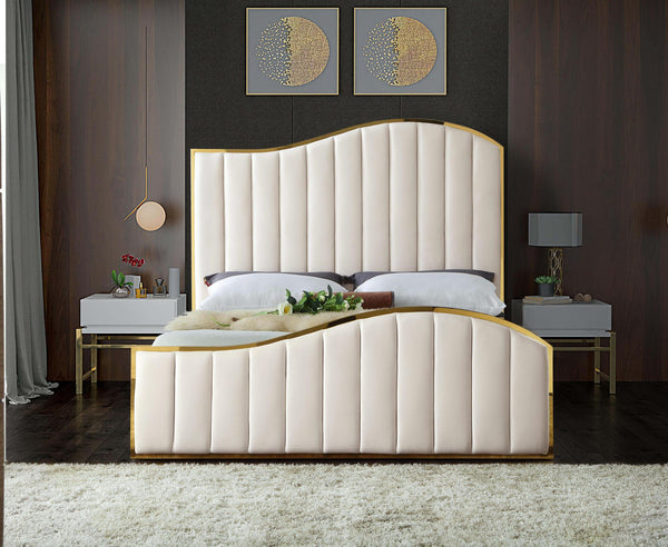Ethel King Bed In Cream Velvet