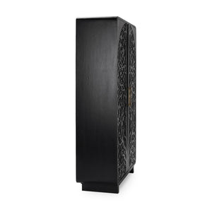 Albero Solid Wood Tall Cabinet in Black Finish