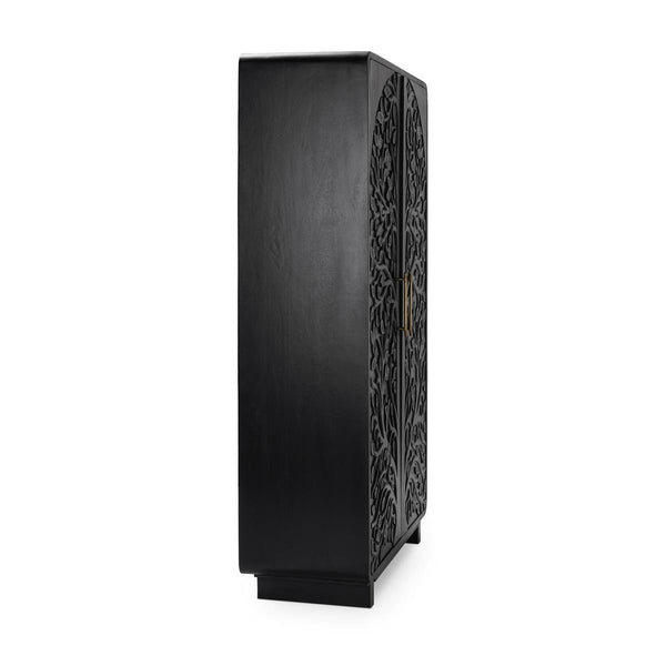 Albero Solid Wood Tall Cabinet in Black Finish