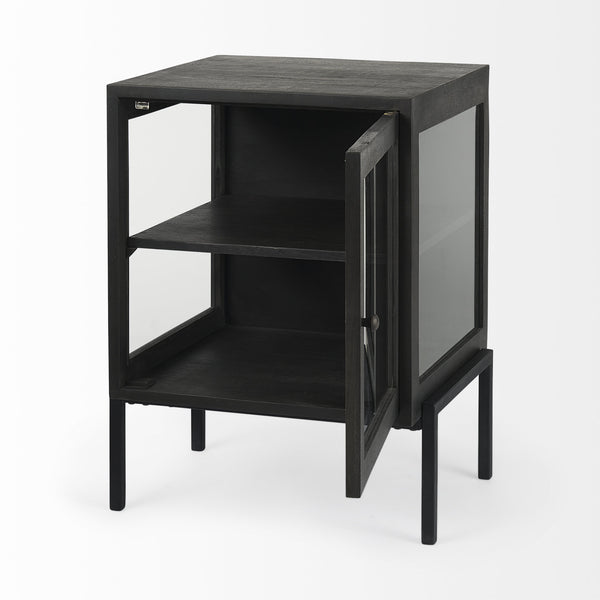 Arelius 20L x 18W x 26H Black-Brown Wood W/ Black Metal Frame End/Side Table