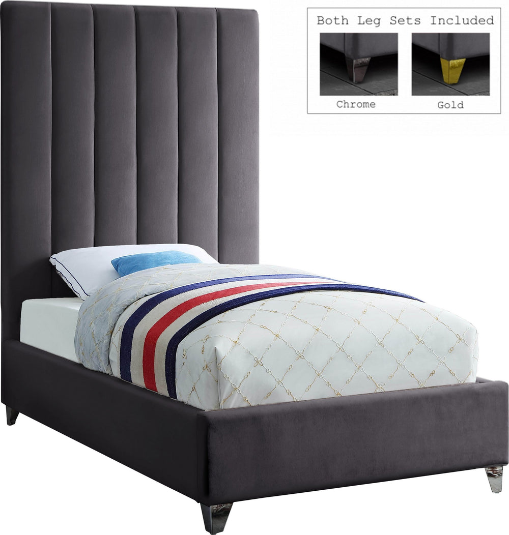 Glenda Twin Bed In Grey Velvet